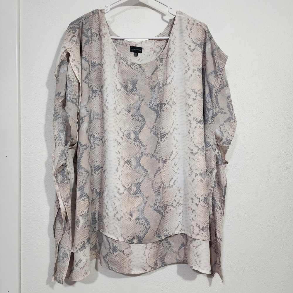 Buckle Black Shirt Women's XL Snake Print Chiffon Blouse Cream Multi Color‎